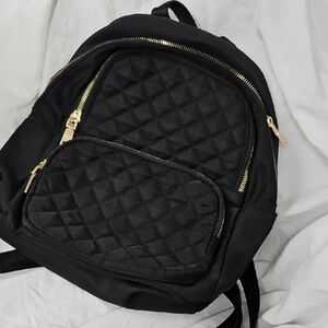 Stylish Black Nylon Quilted Backpack